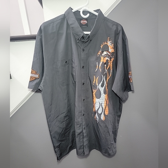 Harley Davidson Button Down Screamin Eagle Flame Shirt Men's XL NWOT - Picture 1 of 4